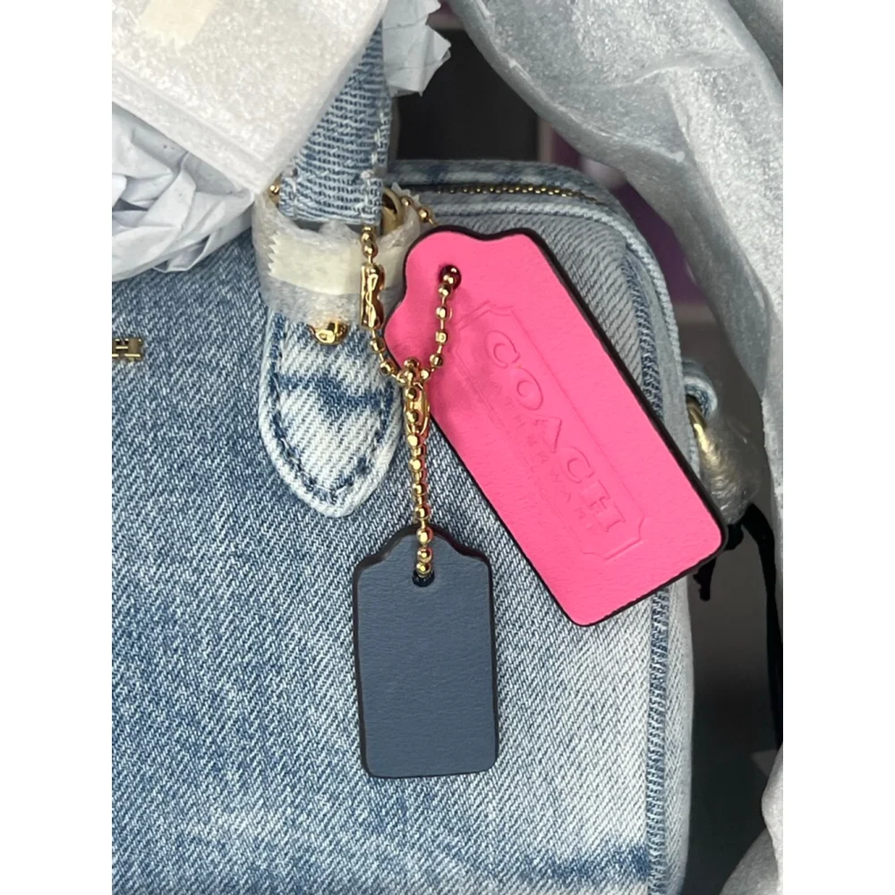Coach Mini Rowan Crossbody Bag In Loved Denim With Charms